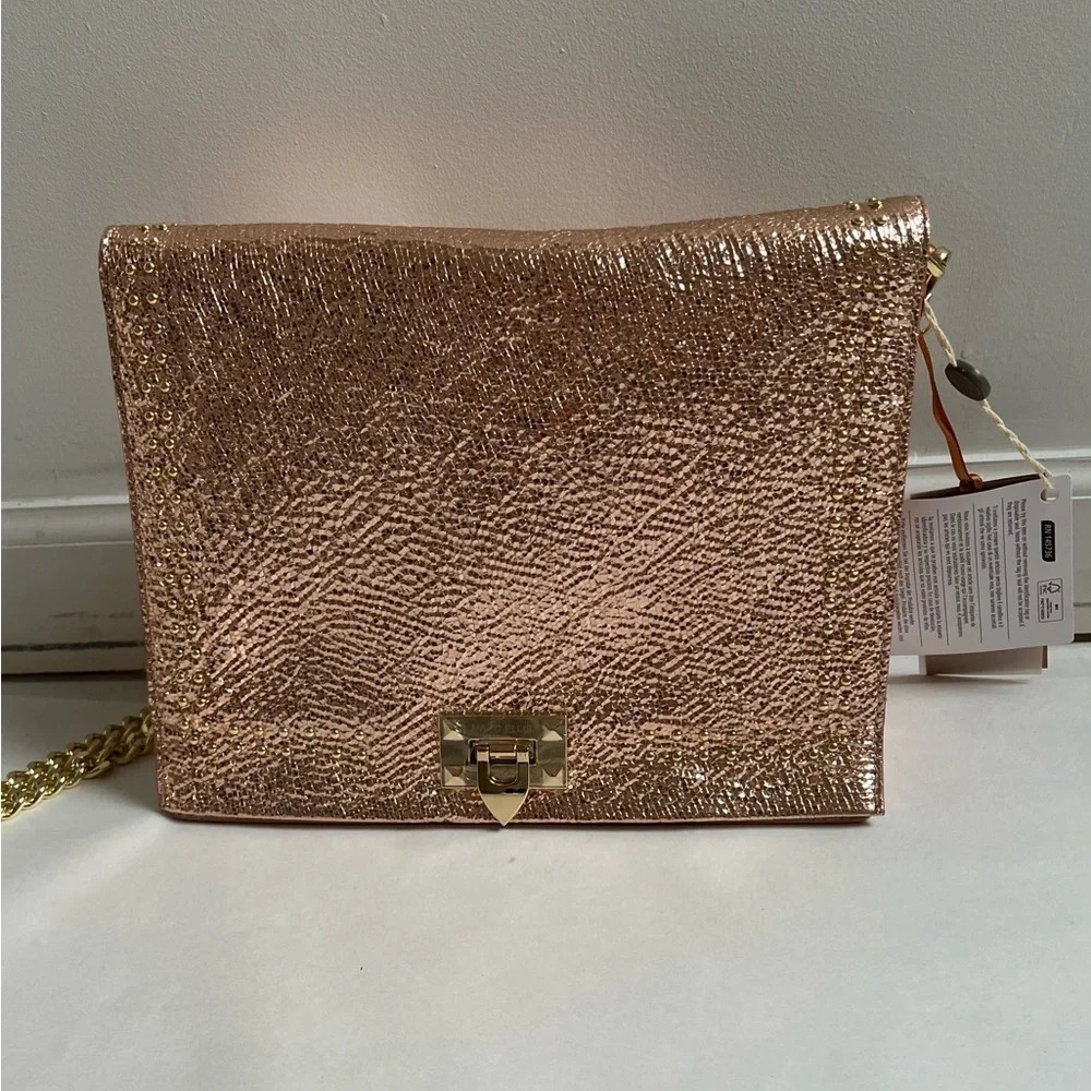 MARC ELLIS Leather Crossbody Shoulder Bag Metallic Pink Made in Italy - Picture 2 of 9